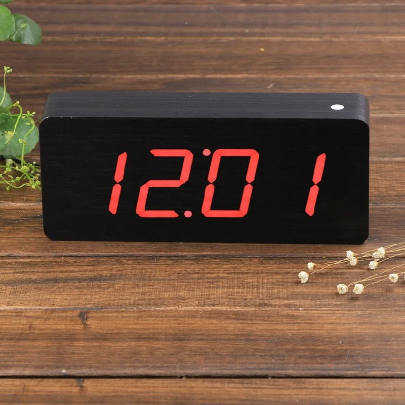 Digital Wooden Alarm Clocks LED Modern Square Colorful Clock Desktop Small Sensor Orologio Casa Kids Bedroom EB5NZ | Дом и сад