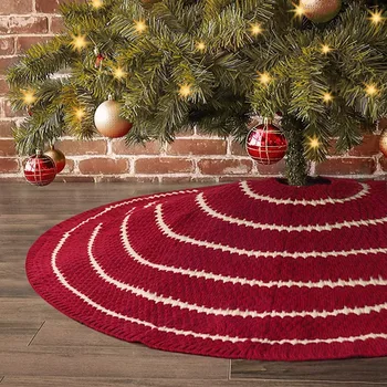 

Best Christmas Tree Skirt, 48 Inches Knitted Rustic Stripe Thick Heavy Yarn Knit Xmas Holiday Decoration,Red