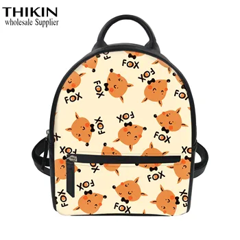 

THIKIN PU Leather Women Backpack Cute Cartoon Fox Pattern School Bag for Teenage Girls School Bagpack Mochila Summer Beach Bag