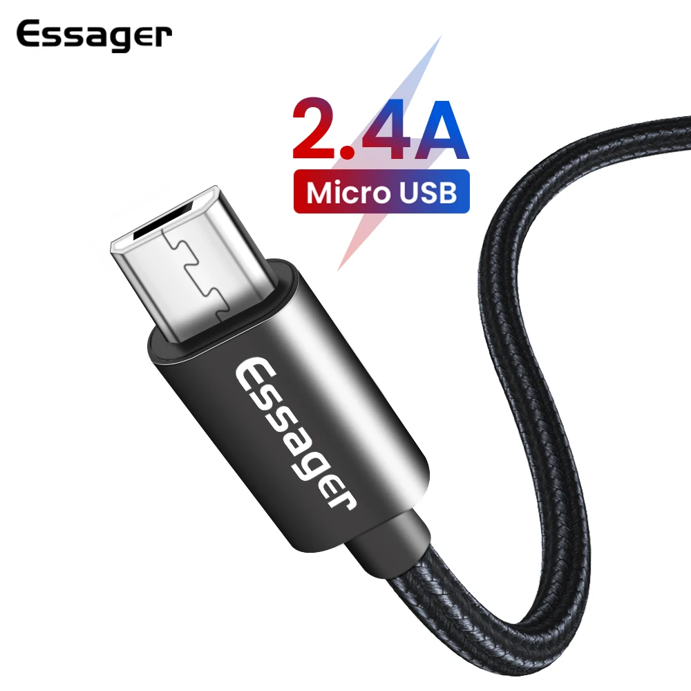 Кабель Micro USB Essager для быстрой зарядки, кабель для передачи данных 2.4A для samsung S10 Xiaomi 9, Кабель Microusb, кабели для мобильных телефонов Android