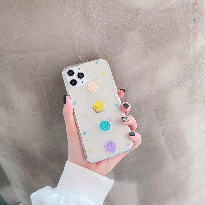 3D Блестящий чехол с рисунком улыбки для Iphone 11 PRO MAX XS MAX XR X 7 6 6S Plus акриловый мягкий милый Силиконовый противоударный гибкий чехол