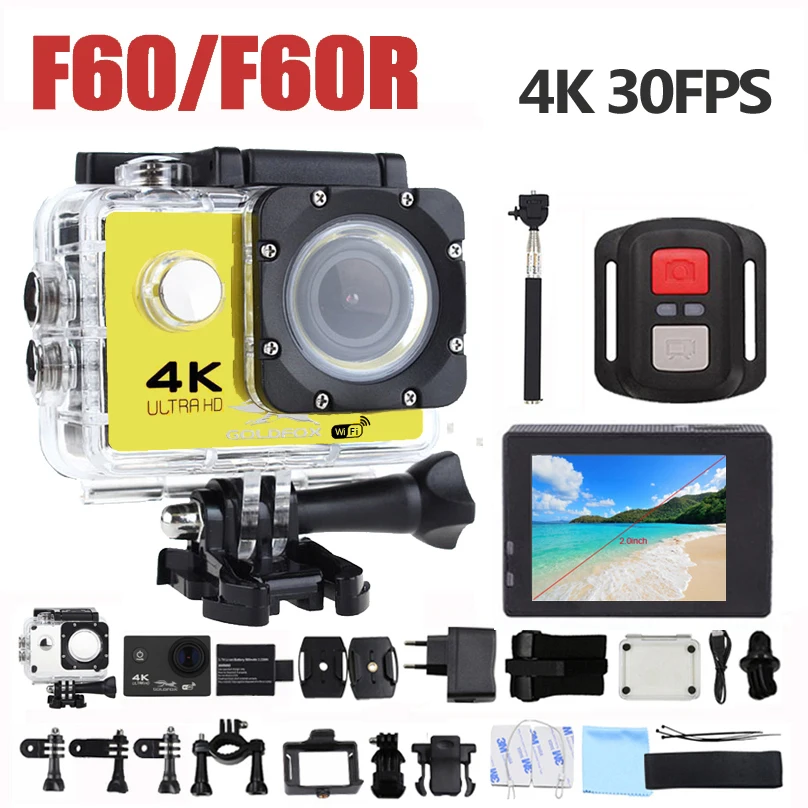 GOLDFOX Экшн камера 16MP Ultra HD 4K 30fps WiFi 2 0 "餂D Go Водонепроницаемая профессиональная