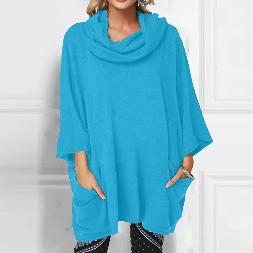 Модная блузка женская s шарф воротник размера плюс чистый цвет длинный рукав карман Топ пуловер Блузка сорочка longue femme