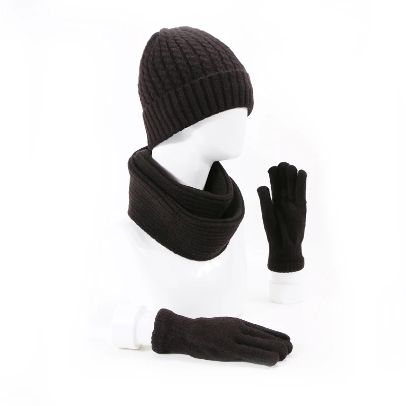 Вязанная зимняя шапочка-шарф из натурального меха с помпоном, набор перчаток для женщин и мужчин, толстые перчатки для сенсорного экрана, помпон, шапочка, кольцо, шарф, женские наборы - Цвет: G