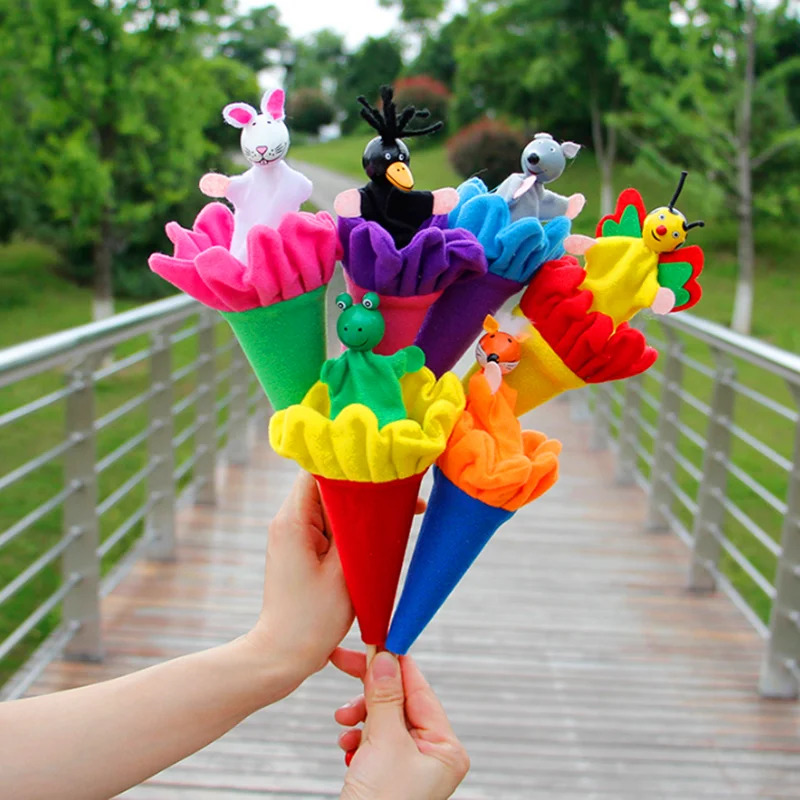 6PCs Wooden Toys Cartoon Animals Pop Up Puppets Telescopic Stick Rods Doll Kids Children Baby Funny | Игрушки и хобби