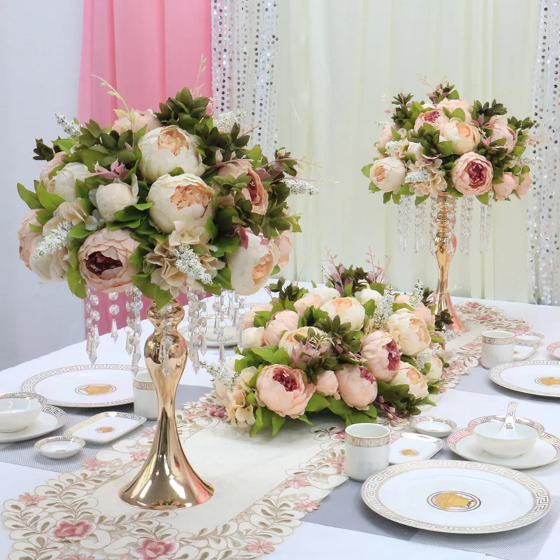 Custom luxury DIY wedding decor table flower runner artificial flower row arrangement table centerpieces rose peonies green leaf