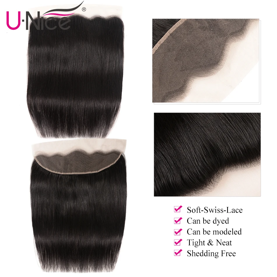 Волосы UNICE прозрачный с закрытием пряди 3/4 шт. перуанский прямые человеческие волосы Remy для наращивания, Комплект с 13X4/6 фронтальной