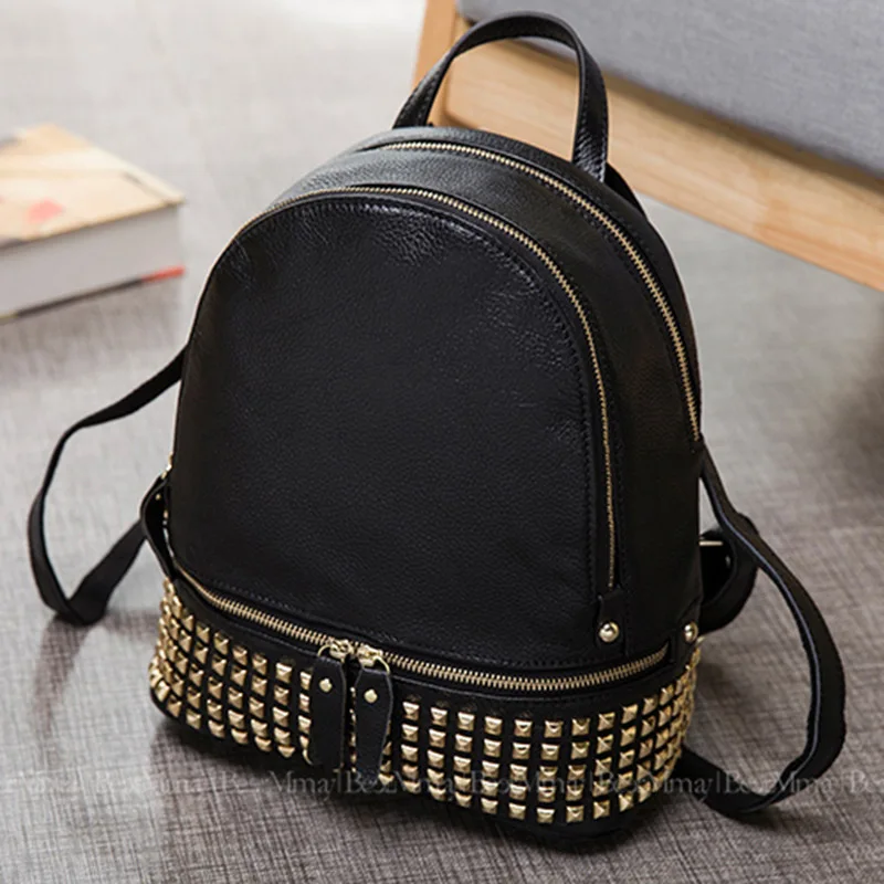 

2018 New Style Versatile Genuine Leather Fashion Korean-style Rivet WOMEN'S Backpack Solid Color WOMEN'S Backpack