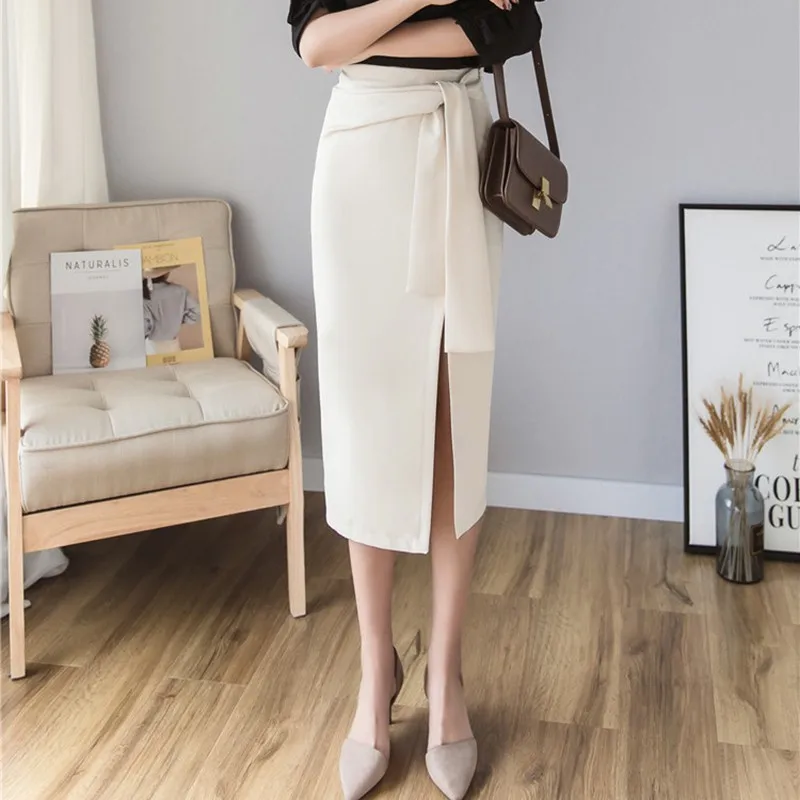 Элегантный женский разрез до талии юбка Модный женский тренд облегающий однотонный юбки