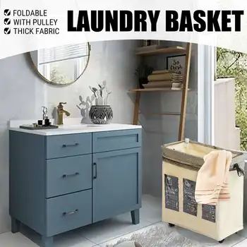 

Three Grid Storage Basket With Wheels Collapsible Hamper Drawstring Laundry Basket Dirty Clothes Washing Bag Storage Organizer