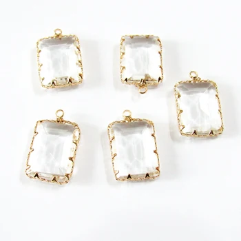 

Wholesale Newest 20mm*15mm 10pcs/lot Clear Glass Rhinestone With Copper Metal Charms For Earring Making Free Shipping
