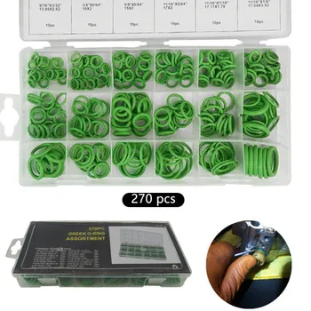 

270PCS 18 Sizes Green Rubber O-Ring Car Vehicle Repair Air Conditioning Compressor Seals Nitrile Butadiene Gasket Assortment Kit