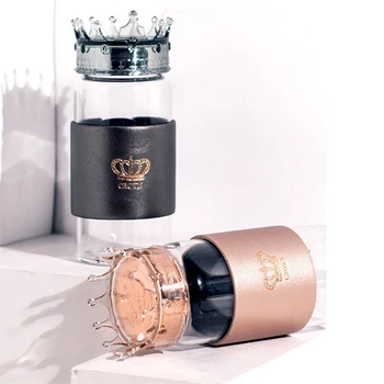 

Elegant Crown Lid Glass Cup 320ml Leakproof Water Bottle Vogue Milk Coffee Drinking Bottles Student Heat-resistant Juice CuP