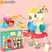 PUXIDA máquina de helado de fideos para niños, moldes múltiples, juego de masa de arcilla y harina, juego de herramientas, sellos no tóxicos de colores, DIY