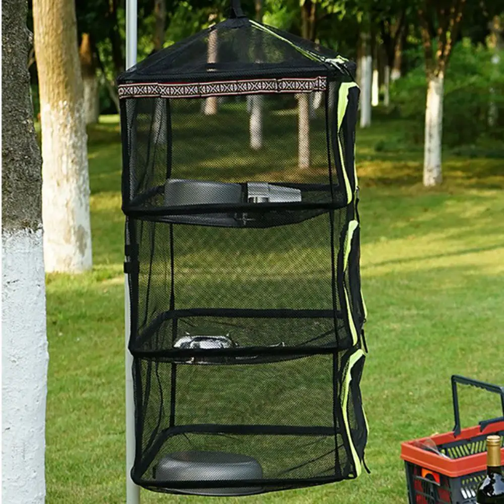 

Drying Rack Net 4 Layer Collapsible Mesh Hanging Vegetable Fish Dryer With Zipper For Outdoor Camping Fishing