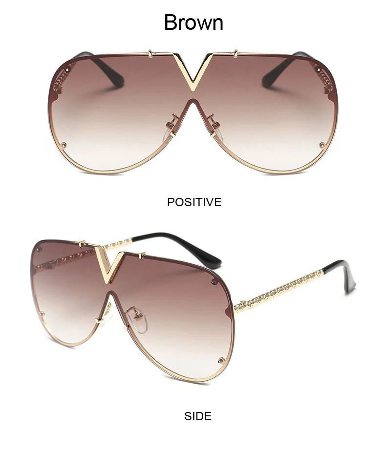 Fashion Oversized Women Sunglasses Luxury Brand Men V-Shape Sun Glasses Pilot Retro One-Piece Goggles Shades Eyewear UV400 Women's Glasses