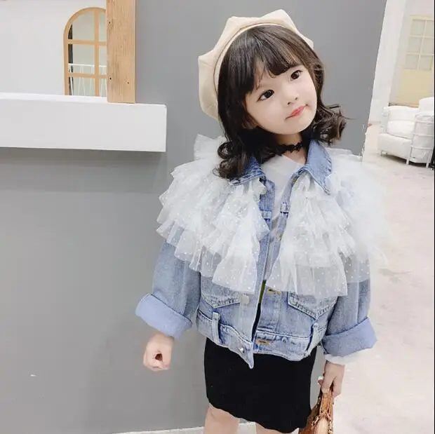 

2019 new fashion girls denim coat patchwork full sleeve autumn girls coat 3-8t C144
