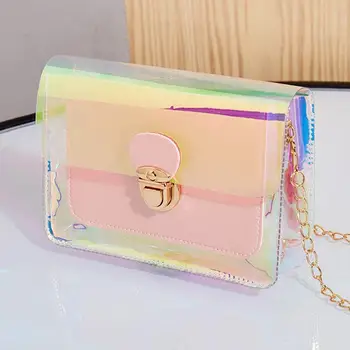 

Fashion Chain Strap Transparent Crossbody Bag Patchwork Women Beach Phone Bag Waterproof Travel Shoulder Bag Hand Bag Lady Bags