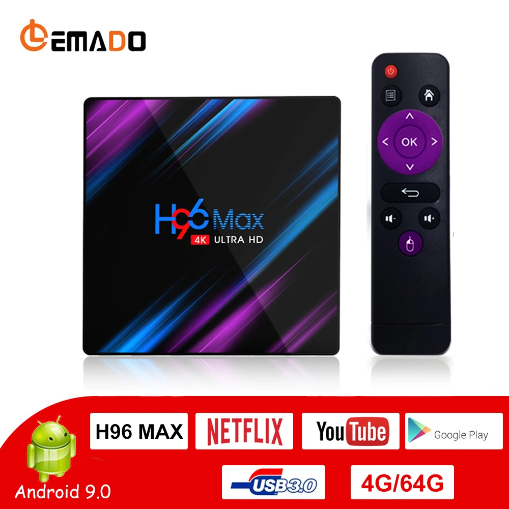 LEMADO H96 MAX RK3318 ТВ приставка Android 9,0 4 Гб ОЗУ 64 Гб ПЗУ wifi 2,4G и 5G поддержка USB 3,0 HDMI 2,0 3D 4K HDR Netflix Смарт ТВ приставка