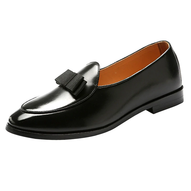 

Size 37-48 Mens Dress Shoes Loafers With Bow Tie Men Wedding Shoe Brand Luxury Pointed Toe Leather Party Formal Shoes for Men