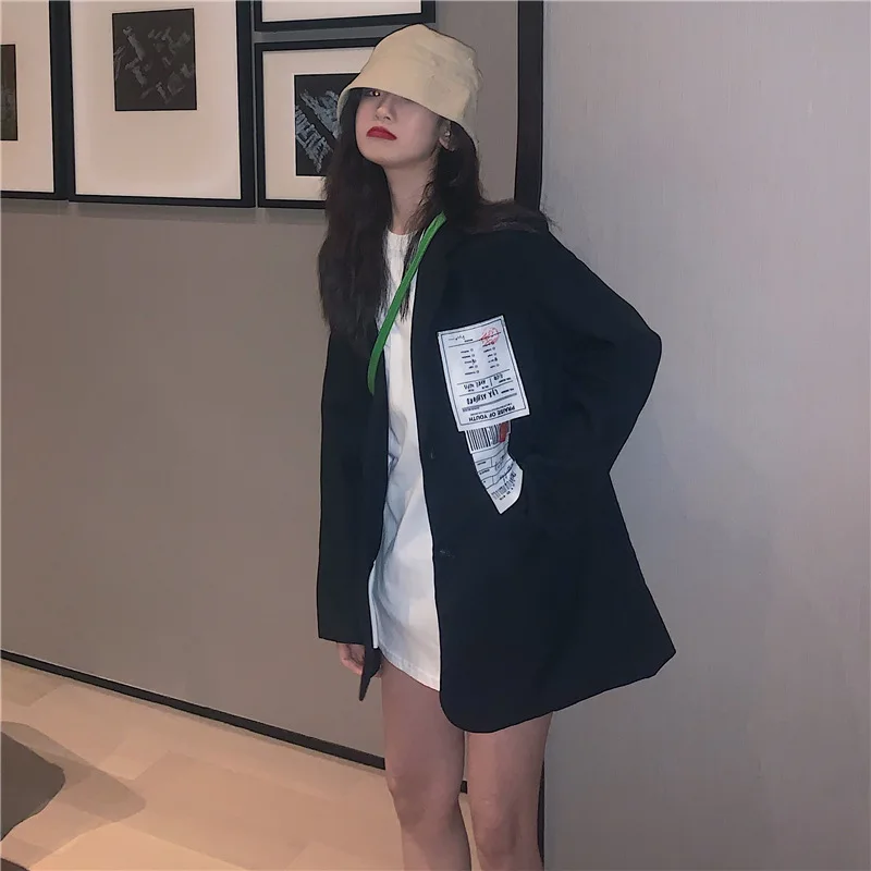 

2019 Autumn Clothing New Style British-Style Suit Jacket Women's Loose-Fit Cool Supplement Blazer