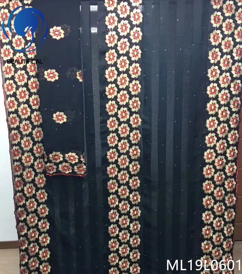 

BEAUTIFICAL african fabrics Latest embroidery flowers silk fabric 5+2yards imitated silk fabric free shipping ML19L06