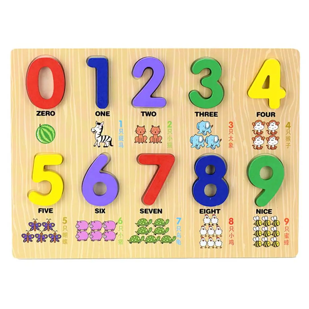 

Cartoon Kids Puzzle Board Toy Animal Print Wooden 0-9 Number Puzzles Board Counting Math Learning Developmental Kids Toy