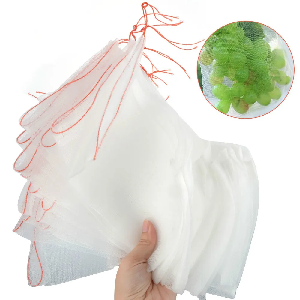 20Pcs Garden Plant Vegetable Fruit Protection Bag Sac white Anti Bird Nylon Mesh Drawstring tool Set Fly Colander Pest Control