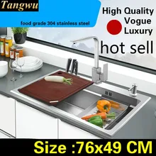 Квартиры Роскошные мыть овощи высокой емкости кухня ручная раковина одинарная мойка 304 нержавеющая сталь 760x490 мм