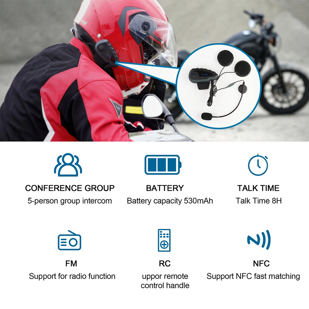 

5 Riders Full Duplex Range 1200M Standby 240H Helmet Bluetooth Headset Motorcycle Stereo Headphones Mobile Phone Mountaineering