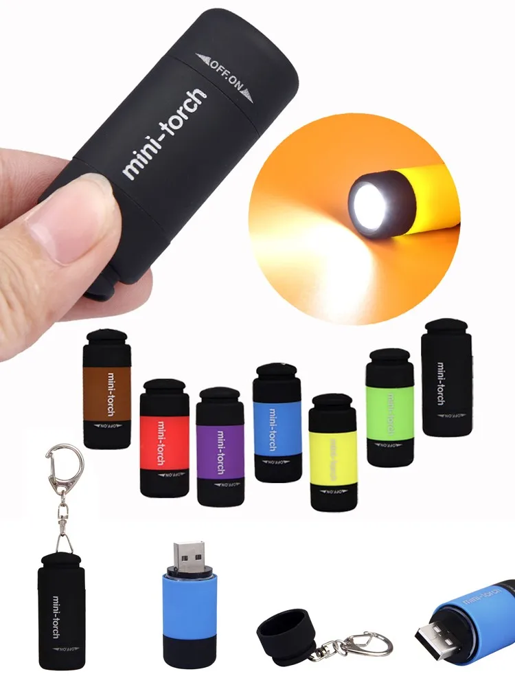 Мини-фонарик 0,3 Вт 25лум USB Перезаряжаемый СВЕТОДИОДНЫЙ торшер фонарь брелок многоцветные огни