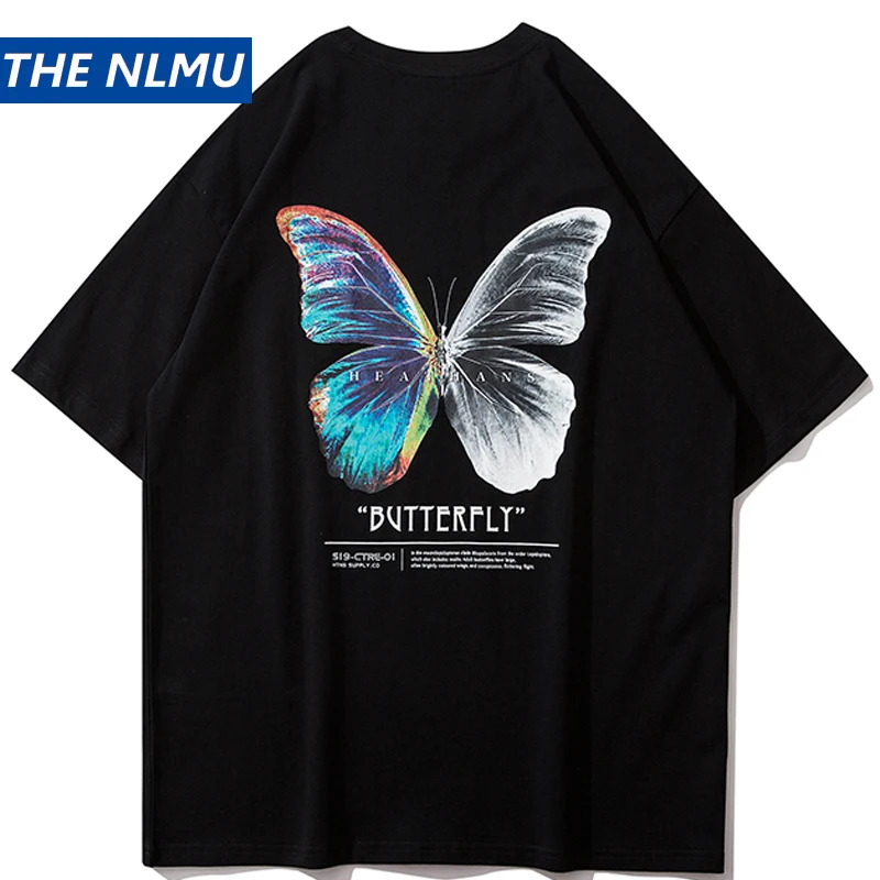 

2020 New Butterfly T-Shirts Men Streetwear Harajuku Tshirt Short Sleeve Casual Cotton Hip Hop Summer Tops Tees Oversized HT048