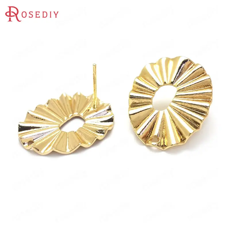 

(37144)6PCS 22x18MM 24K Gold Color Brass Wave Oval Shape Stud Earrings Pins Jewelry Making Supplies Diy Findings Accessories