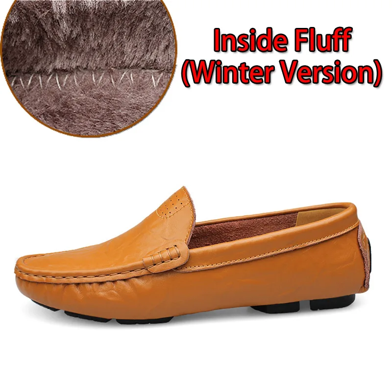 EMOSEWA/Высококачественная Мужская обувь из натуральной кожи; Мягкие Мокасины; лоферы; модная брендовая мужская обувь на плоской подошве; удобная обувь для вождения; большие размеры 36-50 - Цвет: Yellow Brown Fluff