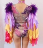 Fashion Stage Wear Ribbon Strip Feather Sleeve Rhinestone Bodysuit Women Nightclub Bar Party Outfit Performance Dance Costume ► Photo 3/6