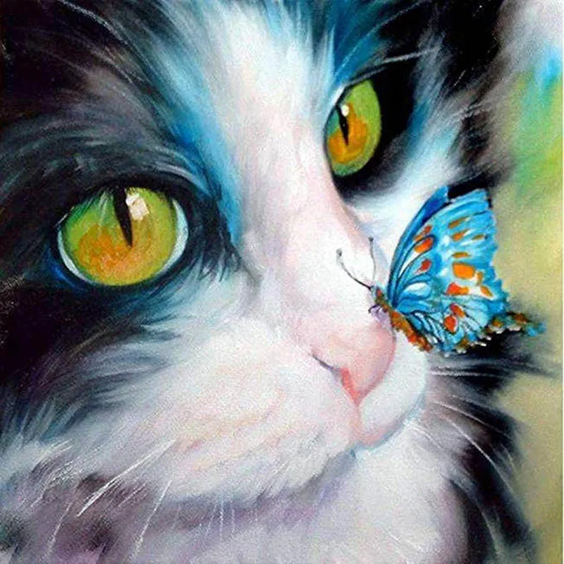 

LZAIQIZG DIY Diamond Mosaic Animal Cat & Butterfly Needlework Full Square Diamond Painting Cross Stitch Diamond Crystal Wall Art