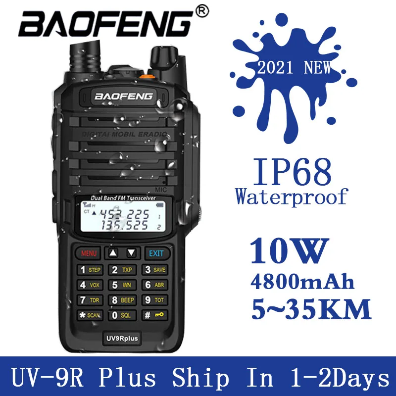 Baofeng-Walkie Talkie 9R Plus, resistente al agua, IP67, alta potencia, CB Ham, 50, 20Km, largo alcance, UV9R, Radio bidireccional portátil