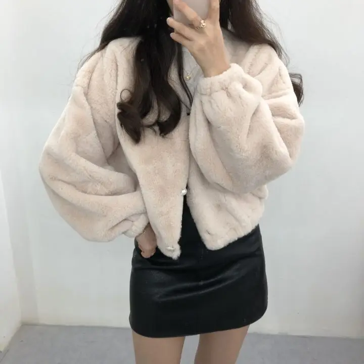 Autumn And Winter New Style Korean-style Imitation Rabbit Fur Short Coat Woolen Jacket