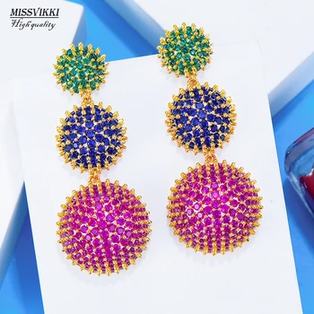 

missvikki 62mm Luxury Popular Round Long Drop Earrings Full Mirco Paved Cubic Zircon Naija Wedding Earring Fashion Jewelry