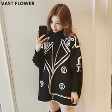 

Pattern Knitted Sweater Women Batwing Sleeve Turtleneck Pullover Loose Oversized Sweater Korean Style Autumn Winter Clothes 2021