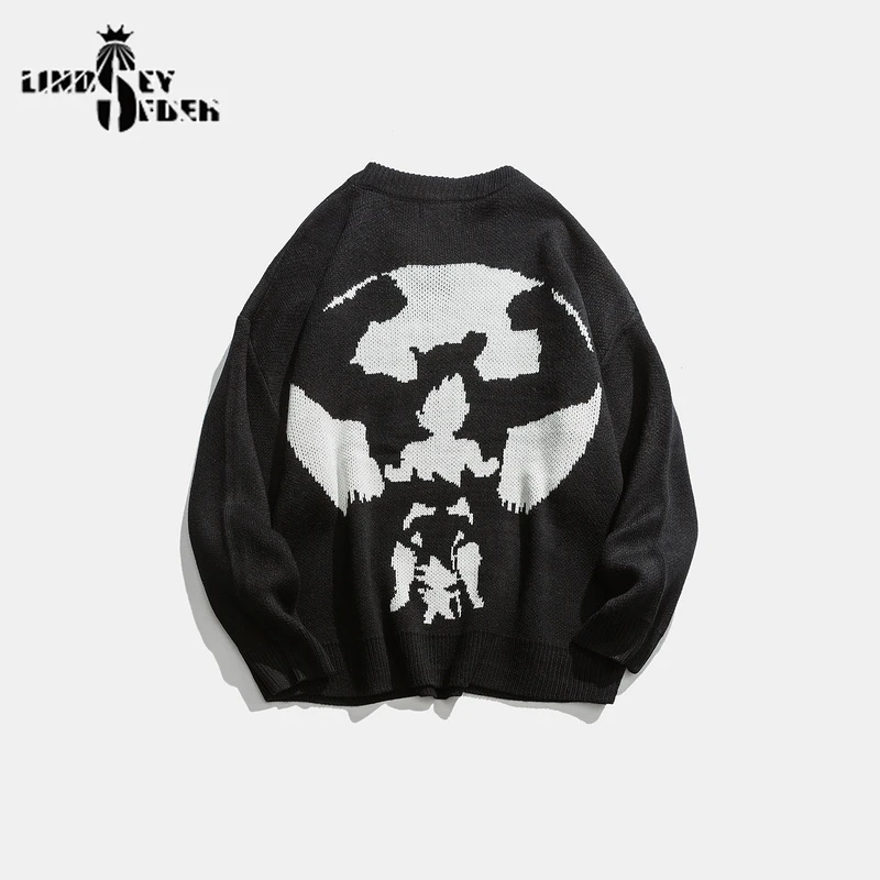 

Sweater Men Pullover Knitwear Round Collar Sweaters Strong Giants Shadow Print Warm Winter Inside Outwear Sweater