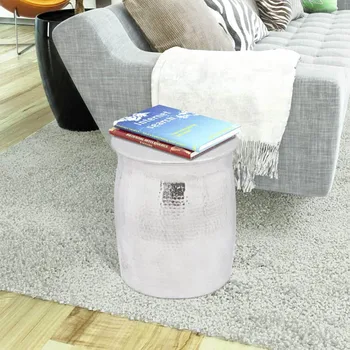 

Sofa Side Table Silver Completely Handmade Aluminium Stool Small Desk For Kitchen Patio Stylish Living Room Furniture 36 X 42 cm