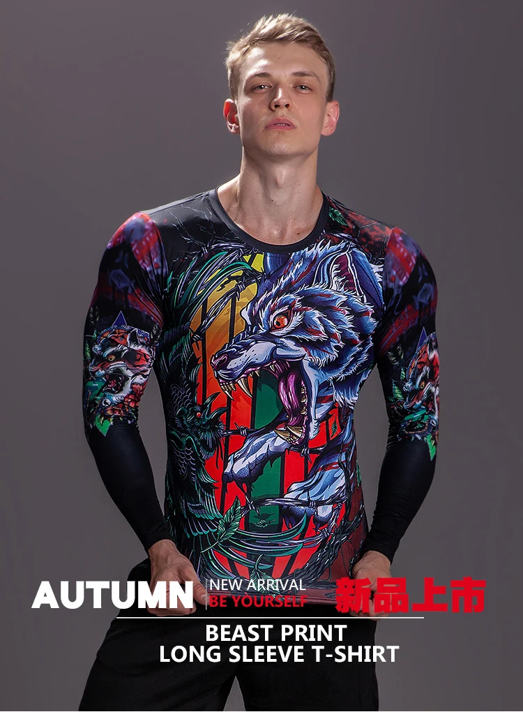 New Arrival 3D Printed T shirts Men Compression Shirt Costume Long Sleeve Tops For Male Fitness Hip hop Clothing