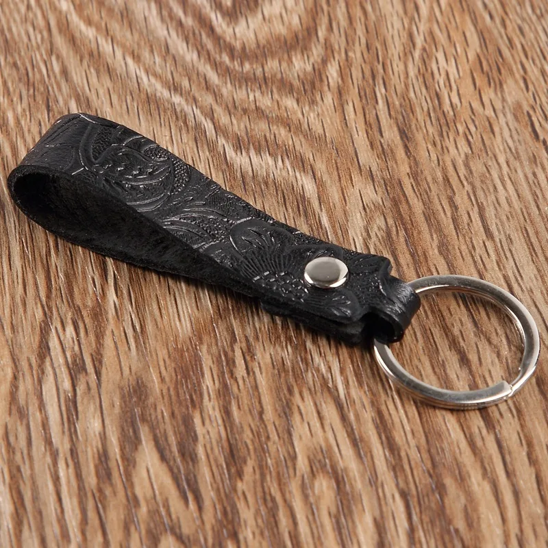 Vintage Handmade Cowhide Leather Keychain For Men Waist Hanging Retro Pattern Rope Key Chain Wallet Car Key Ring Key Holder Gift