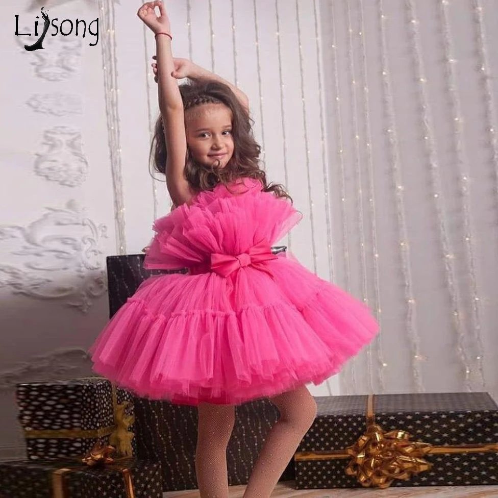 Tutú corto fucsia para niña, vestidos de tul para fiesta de cumpleaños y Año de niña flores para desfile, vestidos para niña|Vestidos floreados de niña| AliExpress