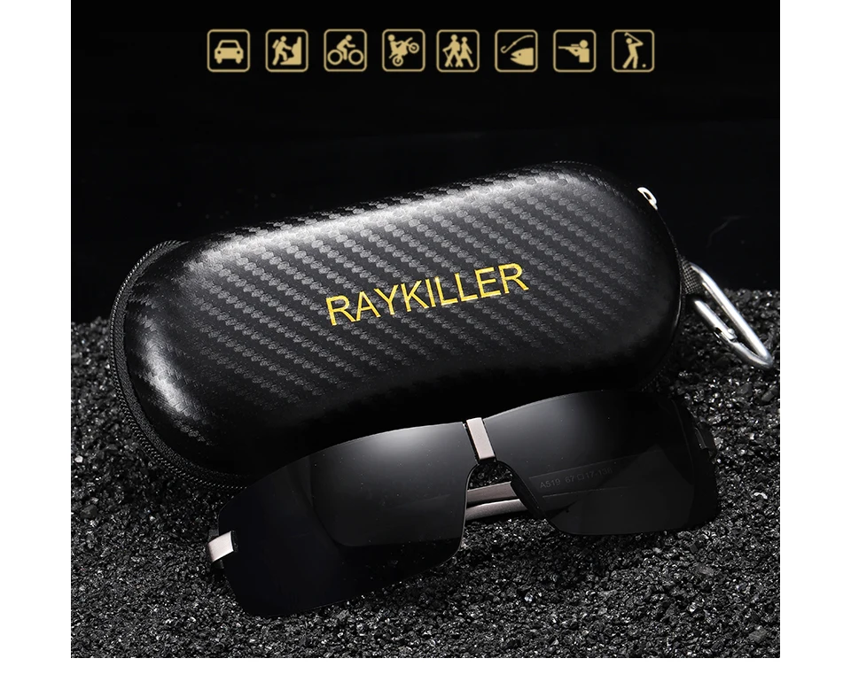 RAYKILLER алюминий магния солнцезащитные очки мужские Поляризованные прямоугольные без ободка солнцезащитные очки для глаз мужские очки аксессуары gafas de sol
