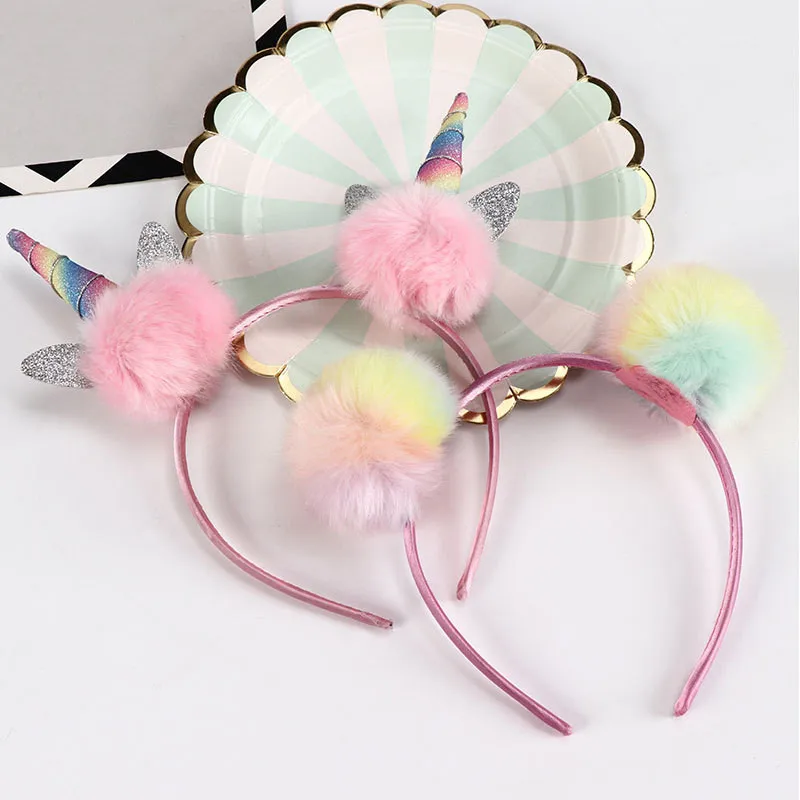ncmama Cute Solid Panda Ears Hair Bands For Girls Kids Colorful Fluffy Pompom Ball  Headband Fashion Hair Accessories