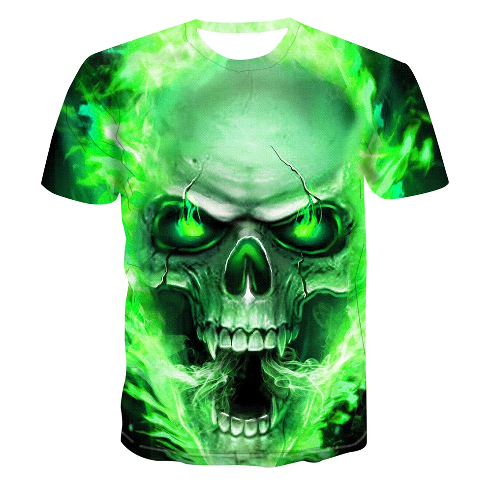 

New Men's tshirt Green Skull Ghost Tee shirts Tops Halloween Unisex Prank Hip Hop 3D Printing T-shirt XS-4XL Short Sleeve Shirts