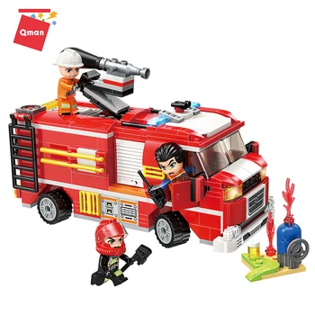 

Qman New 370pcs City Fire Fighting Trucks Car Building Blocks set Firefighter Figures Man Bricks Children Educational Toys