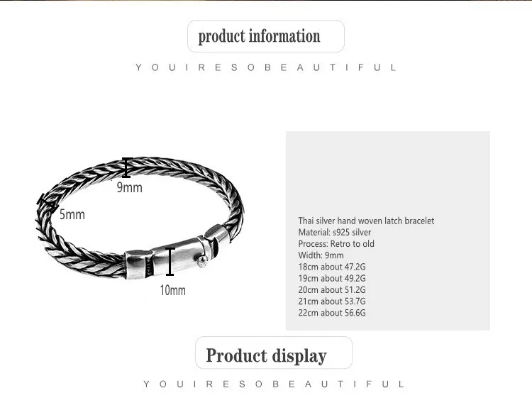 2021 New Real Pure S925 Silver Hand-woven Trendy Thick Keel Man Bracelet Vintage Lettering and Personalized Boyfriend Gift